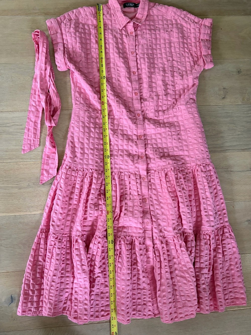 Lauren Ralph Lauren black label 100% cotton pink drop waist pink midi dress - 10 - Picture 4 of 8